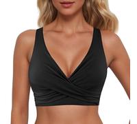 Generisch Top bikini da donna con lacci, ferretto e effetto push-up per una copertura completa, top corto traspirante con allacciatura sulla schiena, ideale per nuotare e prendere il sole, Nero , M