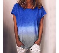 Generisch Top Colore T-Shirt Tunica Donna Manica Casual Camicetta Corta con Gradiente Camicetta Donna Maglione Nero Scollo a V, Blu, S