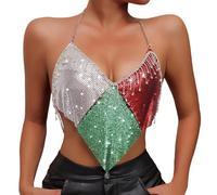 Generisch Top con paillettes senza spalline per le donne in discoteca con design senza schienale, multicolore, XS