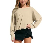 Generisch Top corto casual a maniche lunghe con scollo sulla schiena, dettagli in pizzo per ragazze, ideale per adolescenti e giovani donne nella vita di tutti i giorni, beige., 11-12 Anni