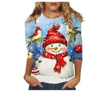 Generisch Top da donna casual a tema con maniche a tre quarti per occasioni festive, comodo da indossare tutti i giorni, Azzurro, L