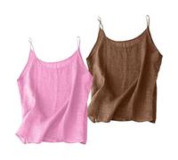 Generisch Top estivo da donna, Camisole in diverse misure, canotta in cotone, senza maniche, in cotone e lino, con reggiseno sexy 2000s, ideale per una vacanza al mare, rosa intenso, L