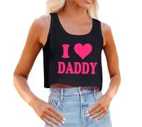 Generisch Top estivo senza maniche 2026, top girocollo alla moda con stampa, comoda camicia da serbatoio da indossare tutti i giorni., rosa intenso, M