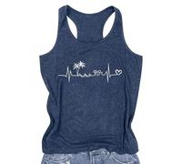 Generisch Top senza maniche con stampa di lettere, scollo rotondo per uno stile versatile per il tempo libero, Blu, L
