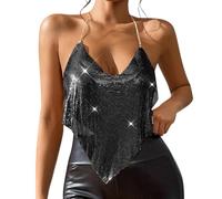 Generisch Top sexy da donna, per discoteca, per feste, con scollo a strappo, sexy, nero, XS