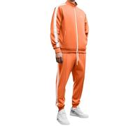 Generisch Tracksuit - Tuta da jogging da uomo, con colletto alto, 2 pezzi, giacca sportiva a righe + pantaloni da jogging, tuta sportiva a piena zip, tuta sportiva, Colore: arancione., L