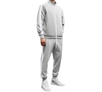 Generisch Tracksuit - Tuta da jogging da uomo, con colletto alto, 2 pezzi, giacca sportiva a righe + pantaloni da jogging, tuta sportiva a piena zip, tuta sportiva, grigio chiaro, M