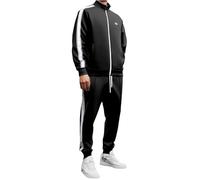 Generisch Tracksuit - Tuta da jogging da uomo, con colletto alto, 2 pezzi, giacca sportiva a righe + pantaloni da jogging, tuta sportiva a piena zip, tuta sportiva, Nero , XL