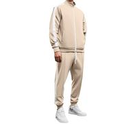 Generisch Tracksuit - Tuta da jogging da uomo, con colletto alto, 2 pezzi, giacca sportiva a righe + pantaloni da jogging, tuta sportiva a piena zip, tuta sportiva, beige., 4XL