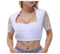 Generisch Tradizionale camicetta Dirndl da donna, taglie forti, con maniche lunghe, elasticizzata, delicato pizzo, ideale per Oktoberfest, dettagli raffinati e lavorazione di alta qualità, bianco, L