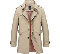 Generisch Trench Coat - Giacca invernale da uomo con risvolto a bottone, tinta unita, lunghezza media, antivento, antivento, antivento, traspirante, per le mezze stagioni, cachi, 4XL