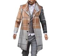 Generisch Trench Coat Uomo 2025 Cappotto di lana alla moda con stampa a scacchi cappotto retrò risvolto giacca invernale a vita lunga cappotto invernale con tasche giacca a bottone caldo giacca casual