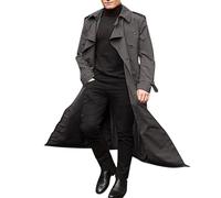 Generisch Trench Coat Uomo Lungo Autunno - Cappotto da uomo di media lunghezza Regular Fit Trench Coat doppio petto alla moda cappotto da uomo con Gürtel Revers giacca a vento tinta unita, grigio