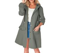 Generisch Trench da donna 2026 con cappotto lungo impermeabile, giacca a vento, giacca per il tempo libero all'aperto con materiale PU per tutte le stagioni (grigio, XXL)