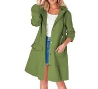 Generisch Trench da donna con cappotto lungo impermeabile, giacca a vento, giacca per il tempo libero all'aperto con materiale per tutte le stagioni, verde, XXL