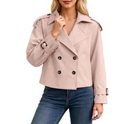 Generisch Trench elegante e leggero da donna con design a doppia fila, pratiche tasche come versatile giacca quotidiana di lunghezza corta per abiti casual alla moda, Colore: rosa., XXL