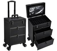 Generisch Trolley professionale 3 in 1 - Rolling Cosmetic Case with 2 Drawers & Travel Pouch, Classcical Black, taglia unica