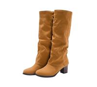 Generisch Tronchetto da donna con tacco sopra il ginocchio, in pelle scamosciata, con tacco largo, elegante e lungo, con tacco chunky, giallo., 41 EU