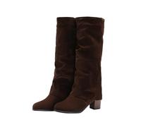 Generisch Tronchetto da donna con tacco sopra il ginocchio, in pelle scamosciata, con tacco largo, elegante e lungo, con tacco chunky, marrone, 38 EU