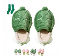 Generisch Turtle Slippers for Women Gift with Socks, Plush Cute Memory Foam House Shoes Non-Slip Indoor Outdoor Cozy Animal Slippers, Verde A., 32/33 EU