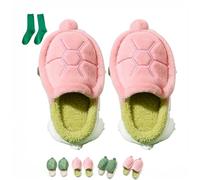 Generisch Turtle Slippers for Women Gift with Socks, Plush Cute Memory Foam House Shoes Non-Slip Indoor Outdoor Cozy Animal Slippers, Rosa A., 32/33 EU