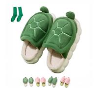 Generisch Turtle Slippers for Women Gift with Socks, Plush Cute Memory Foam House Shoes Non-Slip Indoor Outdoor Cozy Animal Slippers, verde, 36/37 EU