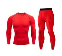 Generisch Tuta a compressione da uomo, set da 2 pezzi, per palestra, abbigliamento funzionale, a compressione, traspirante, per corsa, ciclismo, palestra, attività all'aperto e a casa, Colore: rosso
