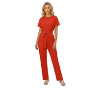 Generisch Tuta alla moda con maniche corte e lacci sul davanti, dettagli con bottoni, comoda tuta per il tempo libero in taglie forti per tutti i giorni, Colore: rosso, L