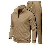 Generisch Tuta casual alla moda, con cappuccio, da jogging, in due pezzi, per tutti i giorni, per allenamento sportivo, comoda Activewear da uomo, cachi, S
