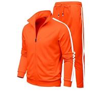 Generisch Tuta casual alla moda, con cappuccio, da jogging, in due pezzi, per tutti i giorni, per allenamento sportivo, comoda Activewear da uomo, Colore: arancione., L