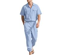 Generisch Tuta casual da uomo, 2 pezzi, camicia sportiva a maniche corte e pantaloni cargo con polsini, tuta urbaner Streetwear per il tempo libero, 7 combinazioni di colori, per la città, la vita