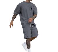 Generisch Tuta casual da uomo con pratiche tasche per attività quotidiane, acquisti occasioni festive come comodo outfit estivo, grigio., L