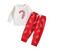 Generisch Tuta casual per ragazzi in inverno, maglia a maniche lunghe con design Canne e pantaloni comodi, morbida fodera in pile, abbigliamento sportivo per le vacanze dei bambini, bianco, 2-3 Jahre