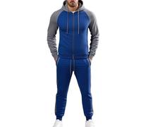 Generisch Tuta da allenamento alla moda, slim fit, con cappuccio e cerniera, per uomo, con maniche raglan e pile sottile, per abbigliamento casual e mutande, Blu, L