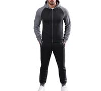 Generisch Tuta da allenamento alla moda, slim fit, con cappuccio e cerniera, per uomo, con maniche raglan e pile sottile, per abbigliamento casual e mutande, Nero , L