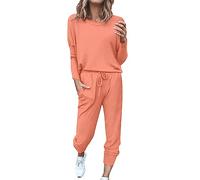 Generisch Tuta da allenamento da donna, felpa e pantaloni da jogging lunghi, in cotone, 2 pezzi, casual, casual, per il tempo libero, per l'inverno, per la casa, elastico in vita morbido, Rosso
