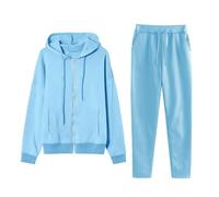 Generisch Tuta da allenamento da donna, set da 2 pezzi, felpa e pantaloni da jogging, tinta unita, con cappuccio e cerniera, giacca da allenamento, traspirante, abbigliamento da corsa