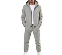 Generisch Tuta da allenamento da uomo, 2 pezzi, a maniche lunghe, da jogging, con chiusura lampo continua, per sport, da lavoro, da calcio, per il tempo libero, grigio., M
