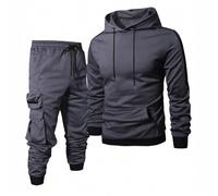 Generisch Tuta da allenamento da uomo, 2 pezzi, con cappuccio e pantaloni da jogging, set sportivo, casual, tattico, pantaloni da jogging, tuta da corsa, traspirante, grigio., L
