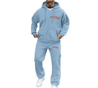 Generisch Tuta da allenamento da uomo, alla moda, motivo 2 pezzi, da uomo, con cappuccio e pantaloni da jogging, per il tempo libero, casual, comoda felpa sportiva, P azzurro, S