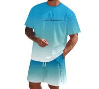 Generisch Tuta da allenamento da uomo, da jogging, con stampa, set da due pezzi, per il tempo libero, per lo sport, comfort, casual, 2 pezzi, pantaloni corti + T Shirt, Celeste., 6XL