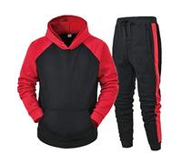 Generisch Tuta da allenamento da uomo, in due pezzi, composta da una vestibilità comoda, con cappuccio, da uomo, con cappuccio, da jogging, da jogging, da S-2Xl, Colore: rosso, M