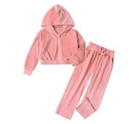 Generisch Tuta da allenamento in velluto per ragazze, in pile caldo, in due pezzi, morbida, casual, con pantaloni per le gite quotidiane, Colore: rosa., 11-12 Anni