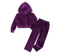 Generisch Tuta da allenamento in velluto per ragazze, in pile caldo, in due pezzi, morbida, casual, con pantaloni per le gite quotidiane, Lilla, 7-8 Jahre