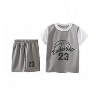 Generisch Tuta da allenamento per bambini, 92, 2 pezzi, maglia da basket, pantaloncini in rete, ad asciugatura rapida (1-12 anni), colore blu, grigio., 4-5 Anni