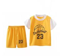 Generisch Tuta da allenamento per bambini, 92, 2 pezzi, maglia da basket, pantaloncini in rete, ad asciugatura rapida (1-12 anni), colore blu, giallo., 12-18 Monate