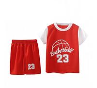 Generisch Tuta da allenamento per bambini, 92, 2 pezzi, maglia da basket, pantaloncini in rete, ad asciugatura rapida (1-12 anni), colore blu, Colore: rosso, 11-12 Anni