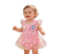 Generisch Tuta da bambina con motivo floreale in rete, graziosa tuta da sole senza spalline per neonati e bambini, Colore: rosso, 3-6 mesi