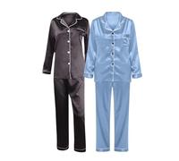 Generisch Tuta da casa da donna, morbida, in due pezzi, leggera, set casual, morbido, a maniche lunghe, con pantaloni larghi, per il tempo libero, Azzurro, L