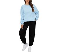 Generisch Tuta da donna, 2 pezzi, set autunno-inverno, scollo rotondo, a maniche lunghe, top e pantaloni da jogging, tinta unita, calda, morbida, elasticizzata, per allenamento all'aria aperta